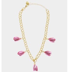 Betsey Johnson Garden Glam Pink Tulip Charm Necklace New